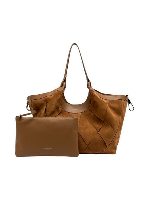 borsa donna dua grande in camoscio intrecciato caramello Gianni Chiarini | BS12350-INT-CM1478